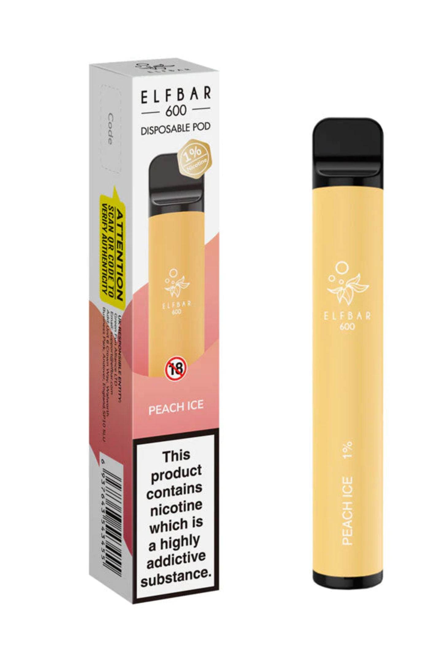 PEACH ICE ELF BAR 600 DISPOSABLE VAPE