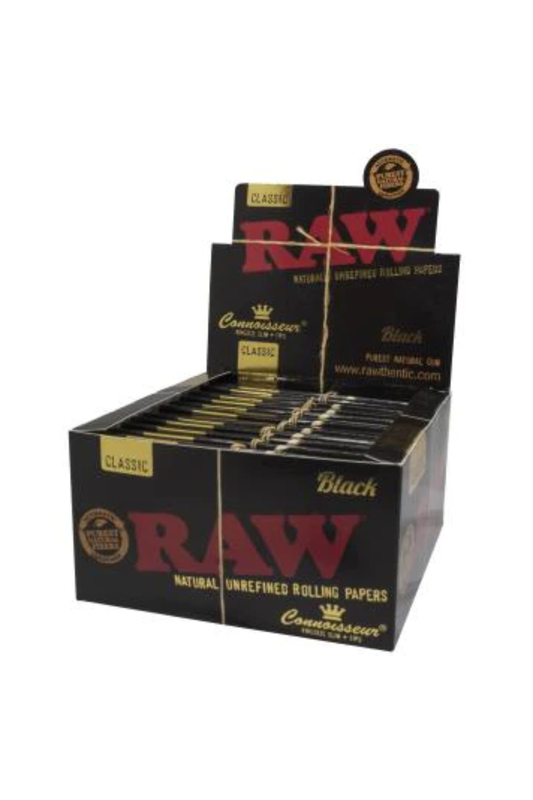 RAW BLACK KING SIZED ROLLING PAPERS & ROACH, BOX OF 50